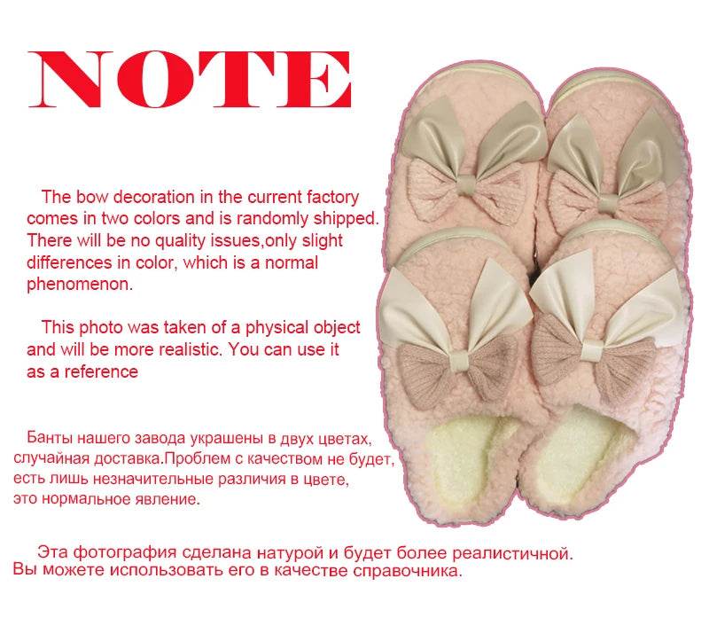 Winter Fur Slippers for Women with Cute Bow - Non-Slip Soft Plush Comfort Flat Heel Indoor Shoes - BON's