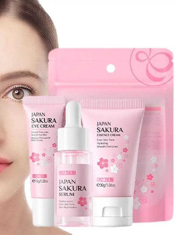 Face Skin Care Set Cleanser Sakura Essence Cream Moisturizing Whitening & Anti-Aging Toner Eye Cream Face Serum Eye Skin Care - BON's