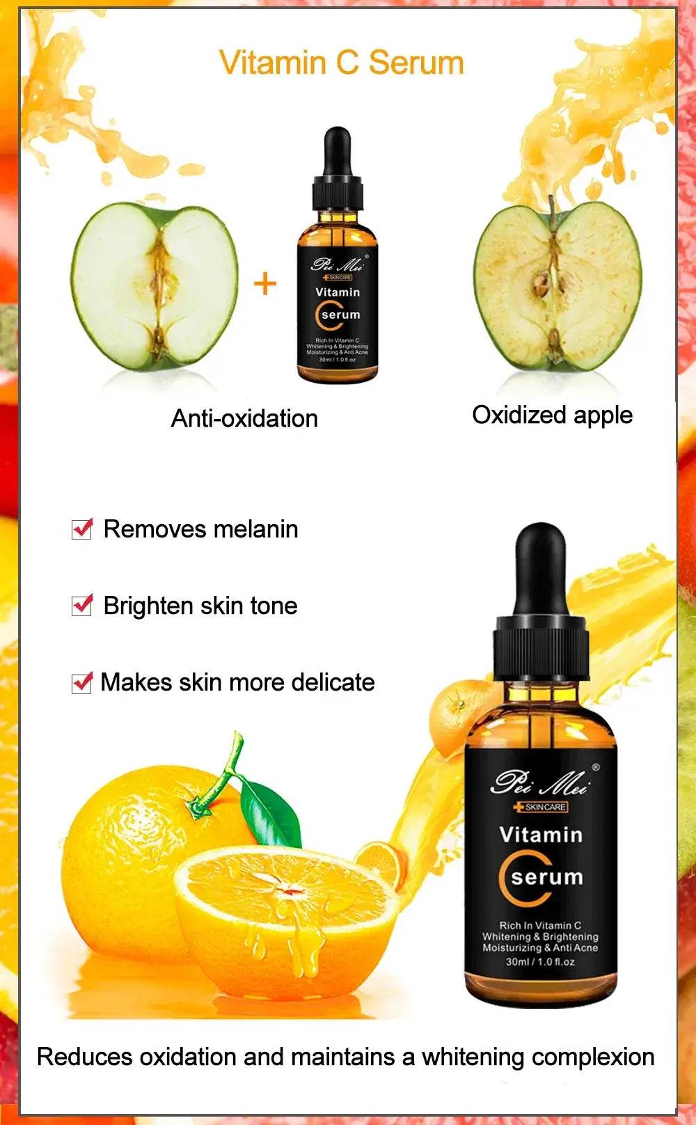 Skincare Products Vitamin C Facial Serum Brighten Skin Lighten Spots Hyaluronic Acid Face Essence Skin Care Products 30ml - BON's