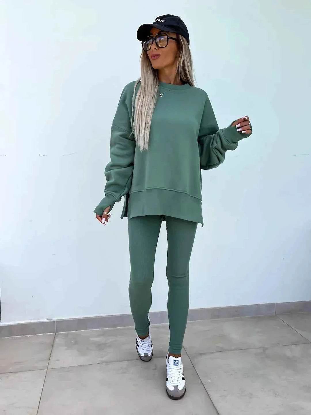 2025 Casual Tight Trousers Set with Loose Sweatshirt - European and American Style - BON's