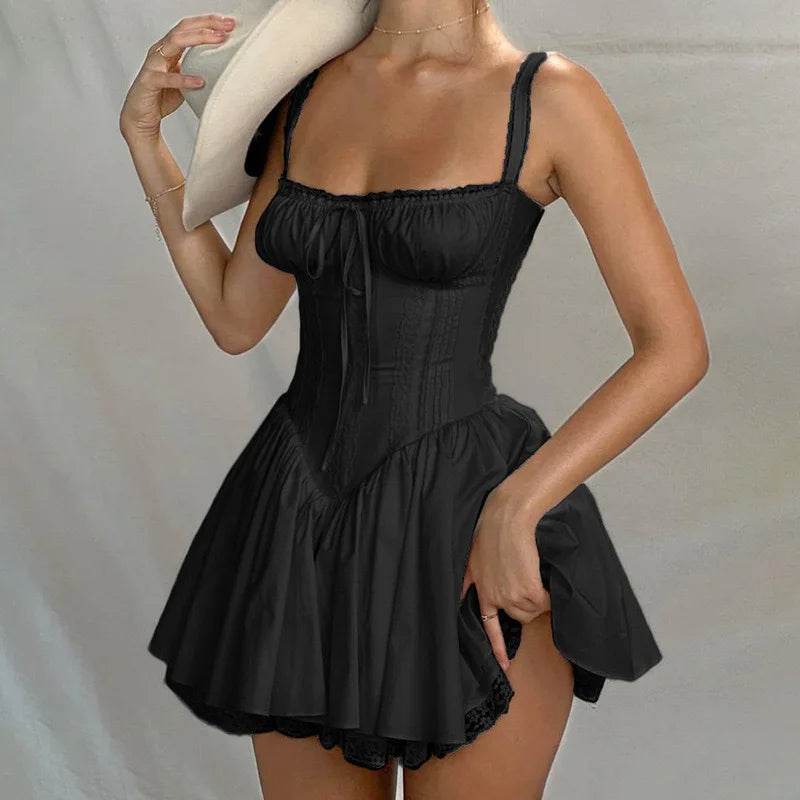 Sexy Lace Floral Corset Dress - Elegant Women's White Yellow Sundress, High Waist Mini Sun Dresses for Summer 2025 - BON's