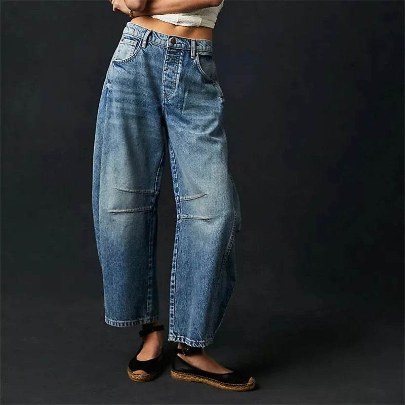 High Stretch Wide Leg Jeans for Women - Casual Mid-Rise Baggy Denim - BON's