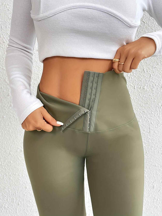 Women’s High-Waist Tummy Control Leggings - Olive Green, Thickened, Stretchy, Button Closure for Butt Lifting & Belly Smoothing, Long Length Skinny Jeans - BON's