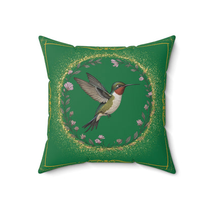 Hummingbird Decor Pillow, Inspirational Home Accent, Nature-Inspired Cushion, Green Throw Pillow