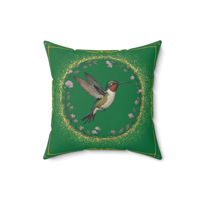 Hummingbird Decor Pillow, Inspirational Home Accent, Nature-Inspired Cushion, Green Throw Pillow