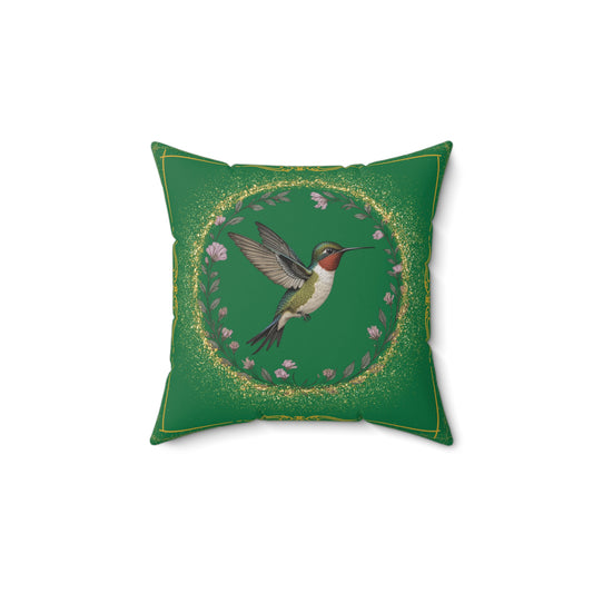 Hummingbird Decor Pillow, Inspirational Home Accent, Nature-Inspired Cushion, Green Throw Pillow