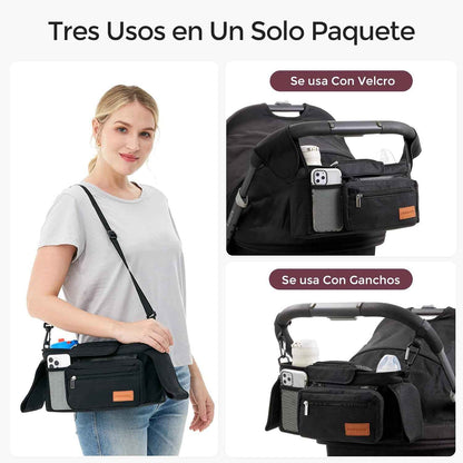 Momcozy Universal Stroller Organizer with Insulated Cup Holder Detachable Phone Bag & Shoulder Strap, Fits for Stroller like Uppababy, Baby Jogger, Britax, BOB, Umbrella and Pet Stroller
