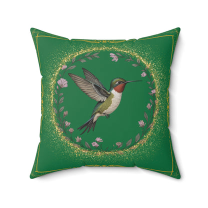 Hummingbird Decor Pillow, Inspirational Home Accent, Nature-Inspired Cushion, Green Throw Pillow