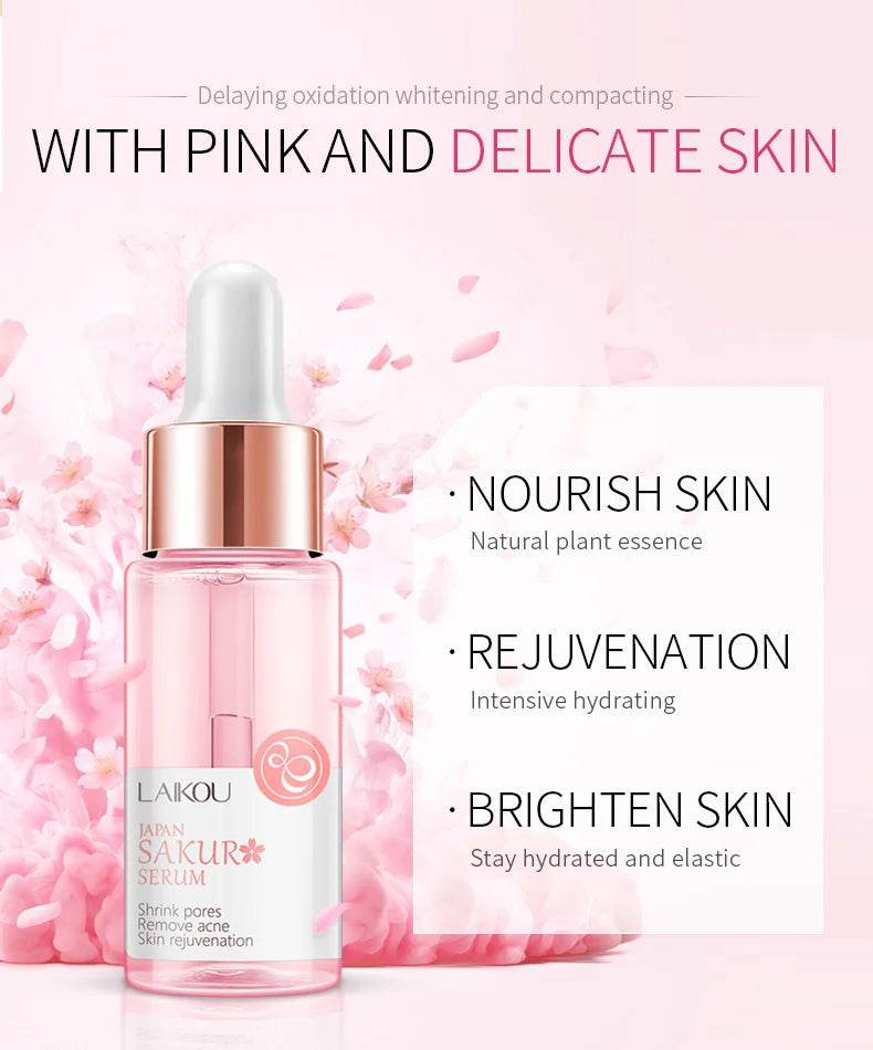LAIKOU Sakura Serum - Japan Sakura Essence Moisturizing Hyaluronic Acid with 24K Gold and Vitamin C for Brightening Skin Care - BON's
