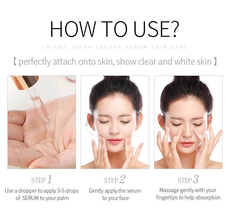 LAIKOU Sakura Serum - Japan Sakura Essence Moisturizing Hyaluronic Acid with 24K Gold and Vitamin C for Brightening Skin Care - BON's