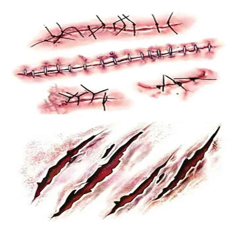 Halloween Zombie Scars Tattoos stickers With Fake Scab Blood Special Fx Costume Makeup Halloween Decoration