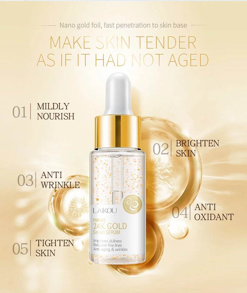 LAIKOU Sakura Serum - Japan Sakura Essence Moisturizing Hyaluronic Acid with 24K Gold and Vitamin C for Brightening Skin Care - BON's