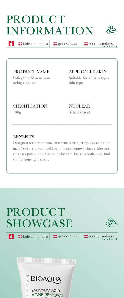 BIOAQUA Salicylic Acid Facial Cleanser Acne Treatment Moisturizing Oil Control skincare Face Wash Foam Face Cleanser Skin Care - BON's