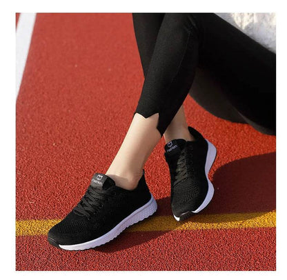 Women Breathable Casual Sneakers Lace Up Flat Walking Shoes - Pink, Black, White - BON's
