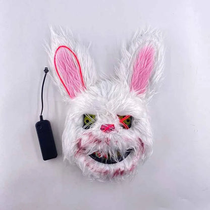 LED Glowing Bloody Rabbit Mask – Neon Horror Cosplay for Halloween, Carnival & Masquerade