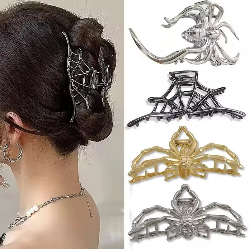 Black Spider Hair Claw Clip – Gothic Halloween Accessory with Pearl Charm & Strong Hold