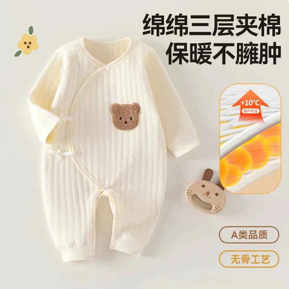 Autumn Newborn Clothes Winter Thick Butterfly Clothes Three-layer Warm Baby Crawling Clothes Spring and Autumn Rompers Bodysuit