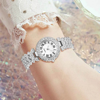 Silver Women's Watch Set - 6PCS Luxury Dial Quartz Jewelry Gift for Her - BON's