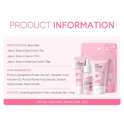 Face Skin Care Set Cleanser Sakura Essence Cream Moisturizing Whitening & Anti-Aging Toner Eye Cream Face Serum Eye Skin Care - BON's