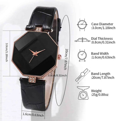 5PCS Set Women's Leather Band Watches Fashion Analog Quartz with Heart Jewelry Set - BON's