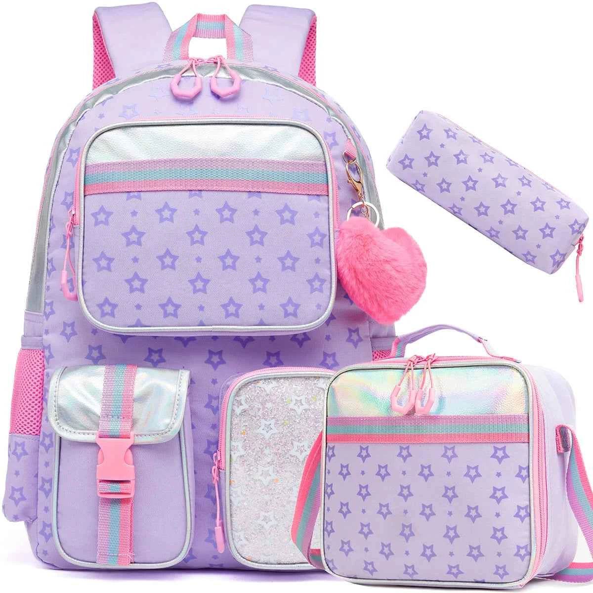 Meetbelify Aesthetic Backpack for Girls - Schoolbag with Lunchbox and Penbag for Elementary and Teen Students - BON's