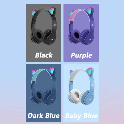 P47M Wireless Cat Ear Headphones with Mic and LED Light - Cute Stereo Bluetooth Headset Gift - BON's