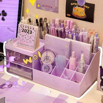 Cute Pen Holder Organizer for Desk - 9 Grid Drawer Stationery Storage for Girls - BON's
