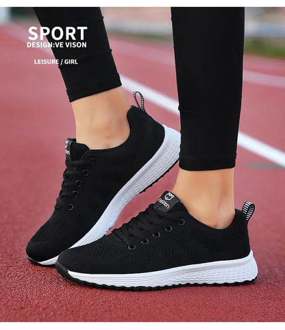 Women Breathable Casual Sneakers Lace Up Flat Walking Shoes - Pink, Black, White - BON's
