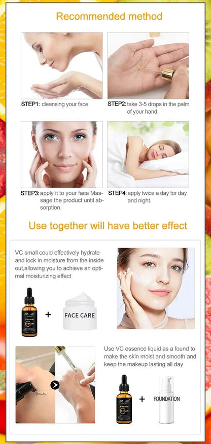 Skincare Products Vitamin C Facial Serum Brighten Skin Lighten Spots Hyaluronic Acid Face Essence Skin Care Products 30ml - BON's