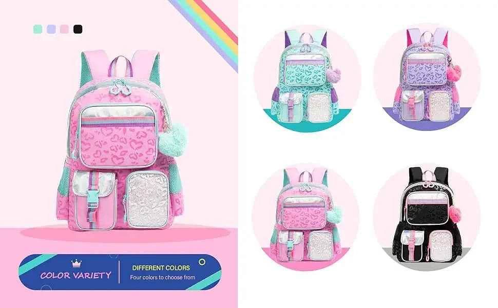 Meetbelify Aesthetic Backpack for Girls - Schoolbag with Lunchbox and Penbag for Elementary and Teen Students - BON's