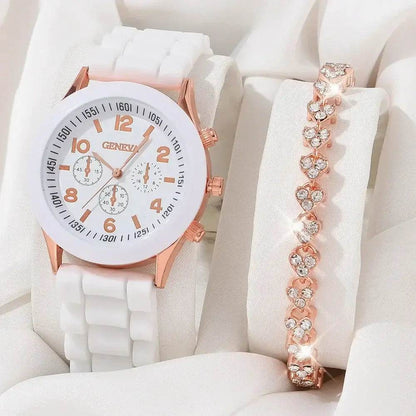 Luxury Women's Watch Set - 5PCS Rhinestone Jewelry Bracelet, Ring, Necklace, and Earrings for Casual Elegance - BON's