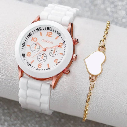 Luxury Women's Watch Set - 5PCS Rhinestone Jewelry Bracelet, Ring, Necklace, and Earrings for Casual Elegance - BON's