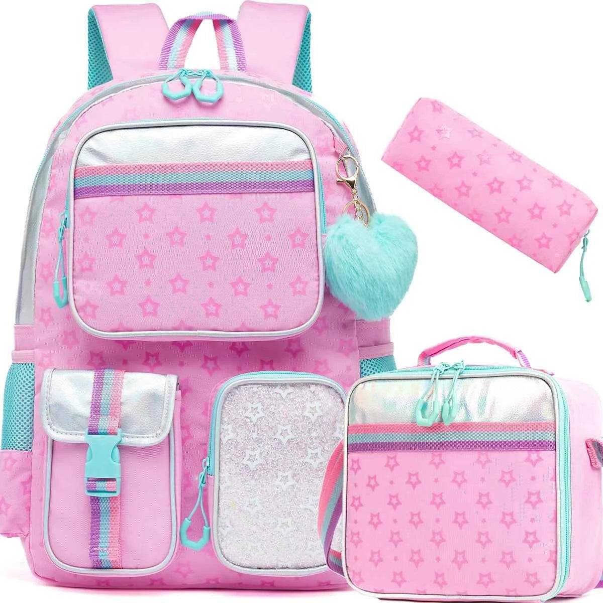 Meetbelify Aesthetic Backpack for Girls - Schoolbag with Lunchbox and Penbag for Elementary and Teen Students - BON's