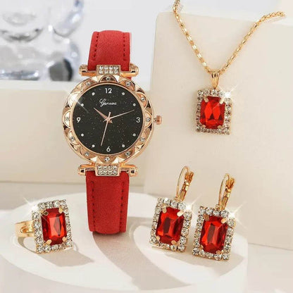Luxury Women's Watch Set - 5Pcs Rhinestone Bracelet Wristwatch Collection for Girls - BON's