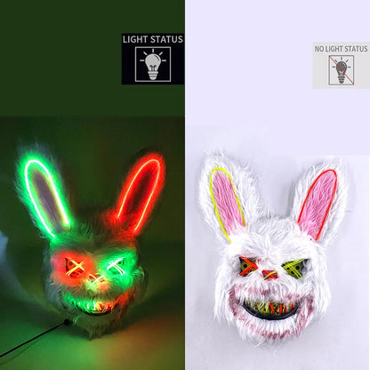 LED Glowing Bloody Rabbit Mask – Neon Horror Cosplay for Halloween, Carnival & Masquerade