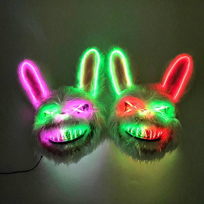 LED Glowing Bloody Rabbit Mask – Neon Horror Cosplay for Halloween, Carnival & Masquerade