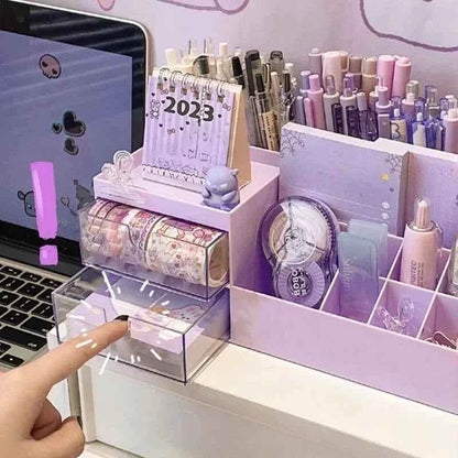 Cute Pen Holder Organizer for Desk - 9 Grid Drawer Stationery Storage for Girls - BON's