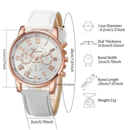 5pcs/set Women's Casual Quartz Watch Set with PU Leather Wrist Watch & Faux Pearl Jewelry, Perfect Gift for Mom - BON's