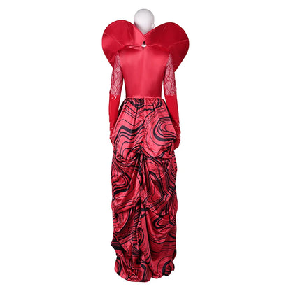 Descendants Fantasy Queen of Hearts Cosplay Costume Adult Women Red Dress Wig Headband Outfits Halloween Carnival Party Suit