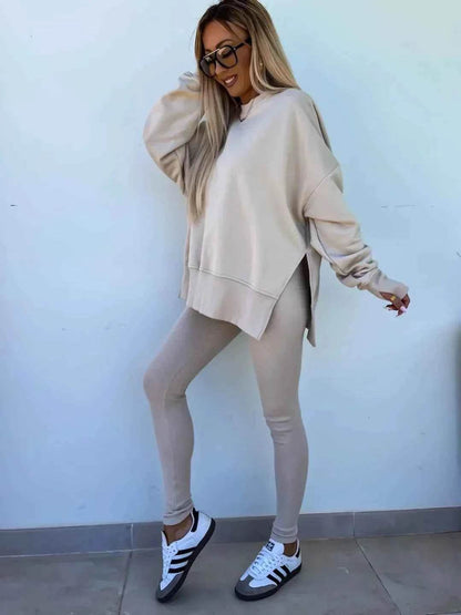2025 Casual Tight Trousers Set with Loose Sweatshirt - European and American Style - BON's