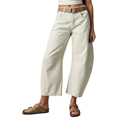 High Stretch Wide Leg Jeans for Women - Casual Mid-Rise Baggy Denim - BON's
