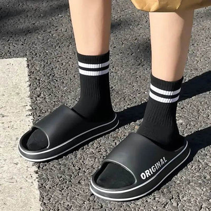 Feslishoet Women Letter Slippers Beach Slides Solid Color Mens Thick Sole Indoor Bathroom Anti Slip Shoes Summer Couple Sandals - BON's