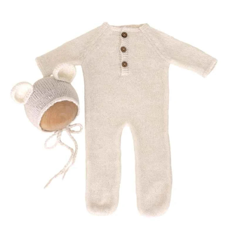 Baby Outfit Newborn Photography Props mohair Knitted Bear Rompers Footed Jumpsuit Hat 2pcs/Sets Photography Clothing Accessories