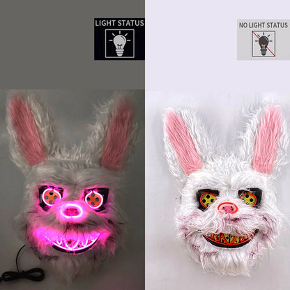 LED Glowing Bloody Rabbit Mask – Neon Horror Cosplay for Halloween, Carnival & Masquerade