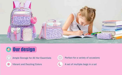 Meetbelify Aesthetic Backpack for Girls - Schoolbag with Lunchbox and Penbag for Elementary and Teen Students - BON's