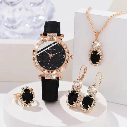 Luxury Women's Watch Set - 5Pcs Rhinestone Bracelet Wristwatch Collection for Girls - BON's