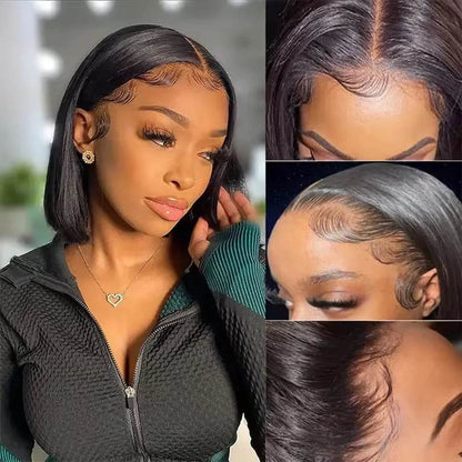 16 Inch Short Straight Bob Wig Human 13x4 Lace Transparent 200% Frontal Hair Bob Wig PrePlucked Lace Front Human Hair Wigs - BON's
