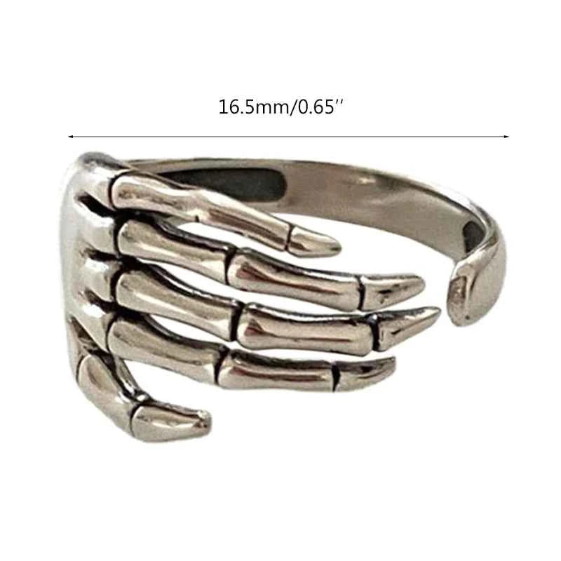 Vintage Five Finger Claw Rings For Women Men Punk Skeleton Hand Adjustable Ring Hip Hop Party Halloween Jewelry Gifts