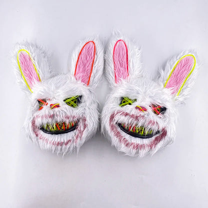 LED Glowing Bloody Rabbit Mask – Neon Horror Cosplay for Halloween, Carnival & Masquerade