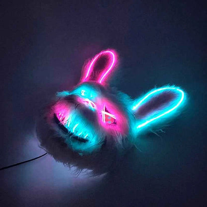 LED Glowing Bloody Rabbit Mask – Neon Horror Cosplay for Halloween, Carnival & Masquerade